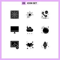 interface mobile glyphe solide ensemble de 9 pictogrammes de dispositifs matériels de message de moniteur de lune éléments de conception vectoriels modifiables vecteur