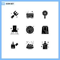 ensemble de 9 symboles d'icônes d'interface utilisateur modernes signes pour place feu festival siège meubles éléments de conception vectoriels modifiables vecteur