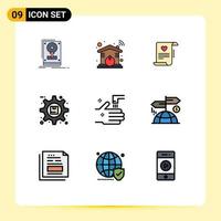 interface mobile fillline plat couleur ensemble de 9 pictogrammes d'optimisation des préférences wifi gear lettre d'amour éléments de conception vectoriels modifiables vecteur