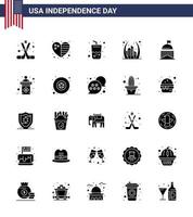 usa indépendance jour glyphe solide ensemble de 25 pictogrammes usa de usa gate usa building cola modifiable usa day vector design elements