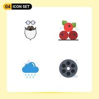 4 icônes plates vectorielles thématiques et symboles modifiables d'éléments de conception vectoriels modifiables de pluie de canneberge ours nuage de moustache vecteur