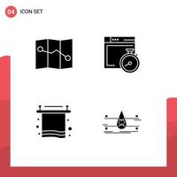4 concept de glyphe solide pour les sites Web mobiles et les applications map break brower bath monitoring éléments de conception vectoriels modifiables vecteur