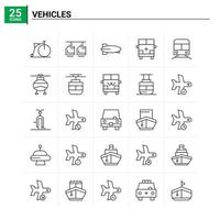 25 véhicules icon set vector background
