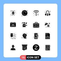 interface mobile glyphe solide ensemble de 16 pictogrammes d'éléments de conception vectorielle modifiables de service de calendrier de café de trèfle à feuilles vecteur