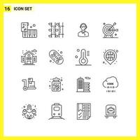 16 symboles de lignes simples ensemble d'icônes signe de contour sur fond blanc pour les applications mobiles de conception de sites Web et les médias imprimés vecteur