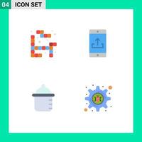 pictogramme ensemble de 4 icônes plates simples d'application de bouteille de tetris smartphone cyber crime éléments de conception vectoriels modifiables vecteur
