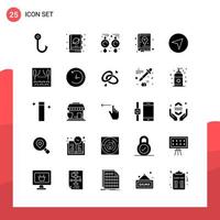 pack de 25 icônes de glyphes universels pour les supports d'impression sur fond blanc vecteur