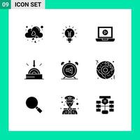 pack d'icônes vectorielles stock de 9 signes et symboles de ligne pour la lampe de logiciel d'alarme télécharger des éléments de conception vectoriels modifiables vidéo vecteur