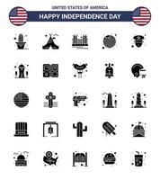 joyeux jour de l'indépendance 25 pack d'icônes de glyphe solide pour le web et l'impression homme drapeau pont pays tourisme modifiable usa jour vecteur éléments de conception