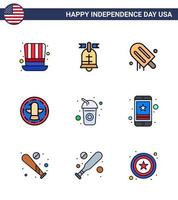 usa joyeux jour de l'indépendancepictogramme ensemble de 9 lignes simples remplies de cola eagle icecream célébration américain modifiable usa day vector design elements