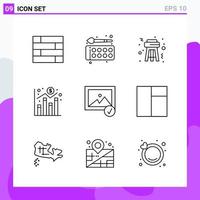 ensemble de 9 icônes dans les symboles de contour créatifs de style ligne pour la conception de sites Web et les applications mobiles signe d'icône de ligne simple isolé sur fond blanc 9 icônes vecteur