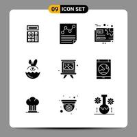9 symboles de glyphes pack d'icônes noires signes pour des conceptions réactives sur fond blanc 9 icônes définies vecteur