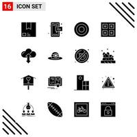 ensemble parfait de pixels de 16 icônes solides jeu d'icônes de glyphes pour la conception de sites Web et l'interface d'applications mobiles vecteur