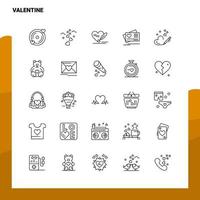 ensemble d'icônes de la ligne de la saint-valentin ensemble de 25 icônes conception de style minimalisme vectoriel icônes noires définies pack de pictogrammes linéaires