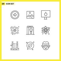 9 icônes créatives signes et symboles modernes de soirée feu d'artifice éducation événement pc éléments de conception vectoriels modifiables vecteur