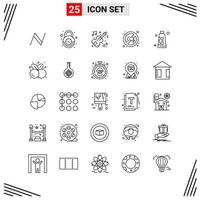 25 symboles de contour créatifs basés sur une grille de style de ligne d'icônes pour la conception de sites Web signes d'icône de ligne simple isolés sur fond blanc 25 jeu d'icônes vecteur