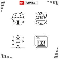 4 icônes ligne style grille basée sur des symboles de contour créatifs pour la conception de sites Web signes d'icône de ligne simple isolés sur fond blanc 4 jeu d'icônes vecteur