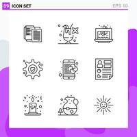 ensemble de 9 icônes dans les symboles de contour créatifs de style ligne pour la conception de sites Web et les applications mobiles signe d'icône de ligne simple isolé sur fond blanc 9 icônes vecteur