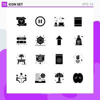 interface mobile glyphe solide ensemble de 16 pictogrammes d'éléments de conception vectoriels modifiables de cuisine d'aide au parc de bande de traitement vecteur