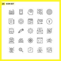 25 symboles de lignes simples ensemble d'icônes signe de contour sur fond blanc pour les applications mobiles de conception de sites Web et les médias imprimés vecteur