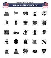 usa joyeux jour de l'indépendance ensemble de pictogrammes de 25 glyphes solides simples de décoration réalisation du trophée américain usa modifiable éléments de conception vectoriels usa day vecteur