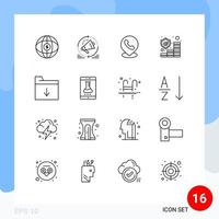 contour de l'interface mobile ensemble de 16 pictogrammes de document argent haut-parleur emplacement d'investissement éléments de conception vectoriels modifiables vecteur