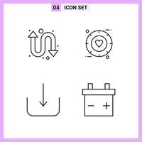 4 icônes dans les symboles de contour de style de ligne sur fond blanc signes vectoriels créatifs pour le web mobile et l'impression vecteur