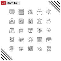 ensemble de 25 symboles d'icônes d'interface utilisateur modernes signes pour le paiement du serveur de sac d'hôpital éléments de conception vectoriels modifiables numériques vecteur