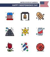 4 juillet usa joyeux jour de l'indépendance icône symboles groupe de 9 lignes modernes remplies de police usa icecream repère américain modifiable usa day vector design elements