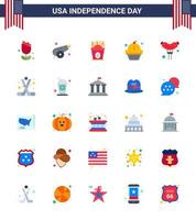 25 usa pack plat de signes et symboles de la fête de l'indépendance des états de frise de gâteau de frankfurter américain modifiable usa day vector design elements