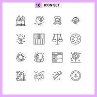 ensemble de 16 symboles d'icônes d'interface utilisateur modernes signes pour l'identité de verre bagages id utilisateur éléments de conception vectoriels modifiables vecteur