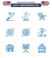 joyeux jour de l'indépendance 4 juillet ensemble de 9 pictogrammes américains de blues de l'étoile américaine drapeau de la police des états-unis modifiables éléments de conception vectorielle de la journée des états-unis vecteur