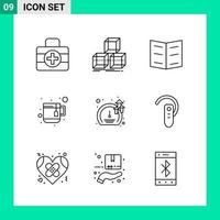 pack de 9 icônes de style de ligne définies symboles de contour pour imprimer des signes créatifs isolés sur fond blanc 9 jeu d'icônes vecteur