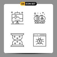 4 symboles de contour du pack d'icônes noires signes pour des conceptions réactives sur fond blanc 4 icônes définies vecteur