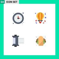 pack de 4 icônes plates créatives d'éléments de conception vectoriels éditables de film de ballon minuteur horloge valentine vecteur