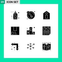 pack de 9 signes et symboles de glyphes solides modernes pour les supports d'impression Web tels que la position prix d'expédition produit commerce éléments de conception vectoriels modifiables vecteur