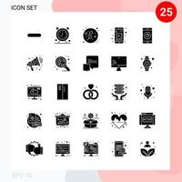 pack vectoriel de 25 icônes dans un pack de glyphes créatifs de style solide isolé sur fond blanc pour le web et mobile