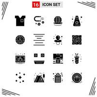 16 symboles de glyphes créatifs basés sur une grille de style solide pour la conception de sites Web signes d'icônes solides simples isolés sur fond blanc jeu d'icônes 16 vecteur