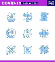 prévention des coronavirus ensemble d'icônes 9 icône bleue telle que nouvelles porteuses de la grippe chauve-souris assistance médicale coronavirus viral 2019nov éléments de conception de vecteur de maladie
