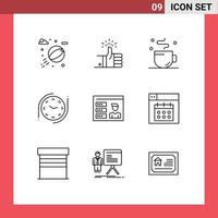 aperçu de l'interface mobile ensemble de 9 pictogrammes de compte d'utilisateur pause montre horloge éléments de conception vectoriels modifiables vecteur