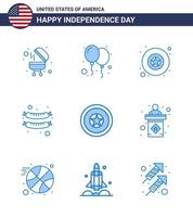 fête de l'indépendance des états-unis bleu ensemble de 9 pictogrammes des états-unis de la fête de l'indépendance des états-unis saucisse de l'indépendance militaire modifiable éléments de conception vectorielle de la journée des états-unis vecteur