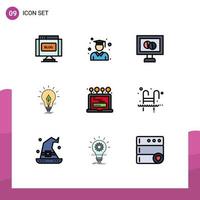 ensemble moderne de 9 pictogrammes de couleurs plates remplies d'éléments de conception vectoriels modifiables d'idée d'énergie médicale légère pour ordinateur portable vecteur