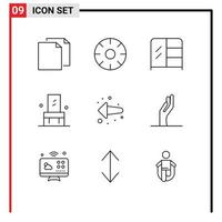 9 signes de contour universels symboles des éléments de conception vectoriels modifiables de chaise intérieure saine de siège arrière vecteur