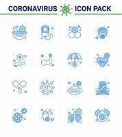 icône de conseils de précaution contre les coronavirus pour la présentation des lignes directrices sur les soins de santé 16 pack d'icônes bleues telles que l'expérience de virus des mains protéger les éléments de conception de vecteur de maladie du coronavirus viral de gaz 2019nov
