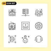9 icônes créatives pour la conception de sites Web modernes et des applications mobiles réactives 9 signes de symboles de contour sur fond blanc 9 pack d'icônes vecteur