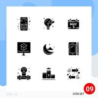 pack de 9 signes et symboles de glyphes solides modernes pour les supports d'impression Web tels que la date de l'école en nuage connaissances en ligne éléments de conception vectoriels modifiables vecteur