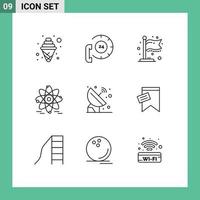 9 signes de contour universels symboles d'orbite satellite aident les éléments de conception vectoriels modifiables de l'atome nucléaire vecteur