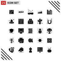 ensemble parfait de pixels de 25 icônes solides jeu d'icônes de glyphes pour la conception de sites Web et l'interface d'applications mobiles vecteur