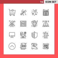 16 symboles de contour de style ligne pack d'icônes sur fond blanc signes simples pour la conception générale vecteur