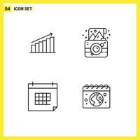 ensemble de 4 symboles d'icônes d'interface utilisateur modernes signes pour l'analyse des statistiques commerciales du parti photographier des éléments de conception vectoriels modifiables vecteur